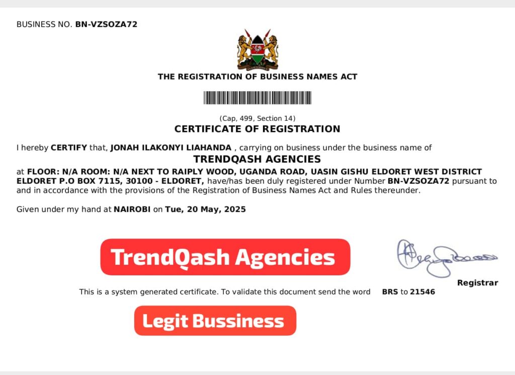 TRENDQASH-CERTIFICATE OF LEGITIMATE